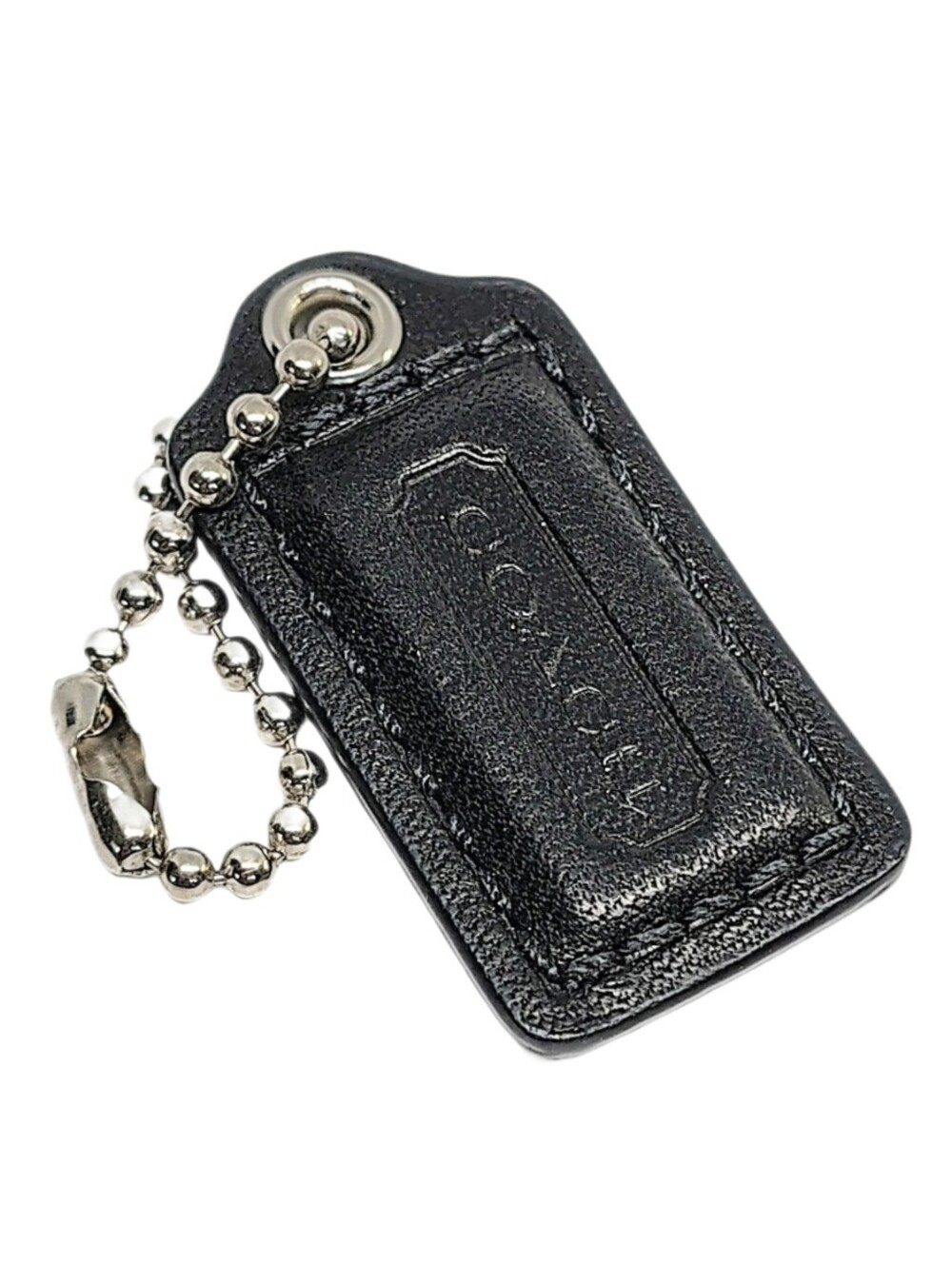 🆕 Vintage Y2K 1.5" Coach Black Leather Hangtag Bag Fob Purse Charm Keychain